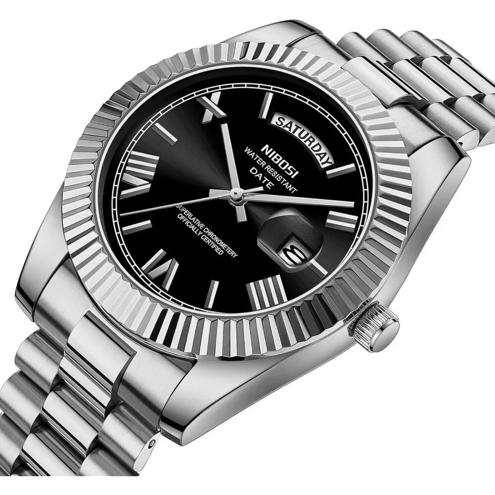 Men's Silver Black Stain Steel Analog Classic Design Stylish Wrist Dress Watch